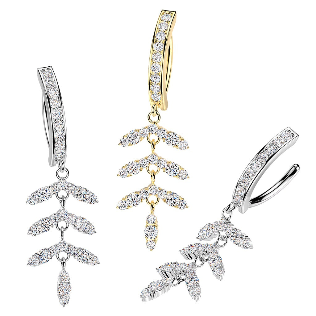 Leaf Chain Pave CZ Clicker Navel