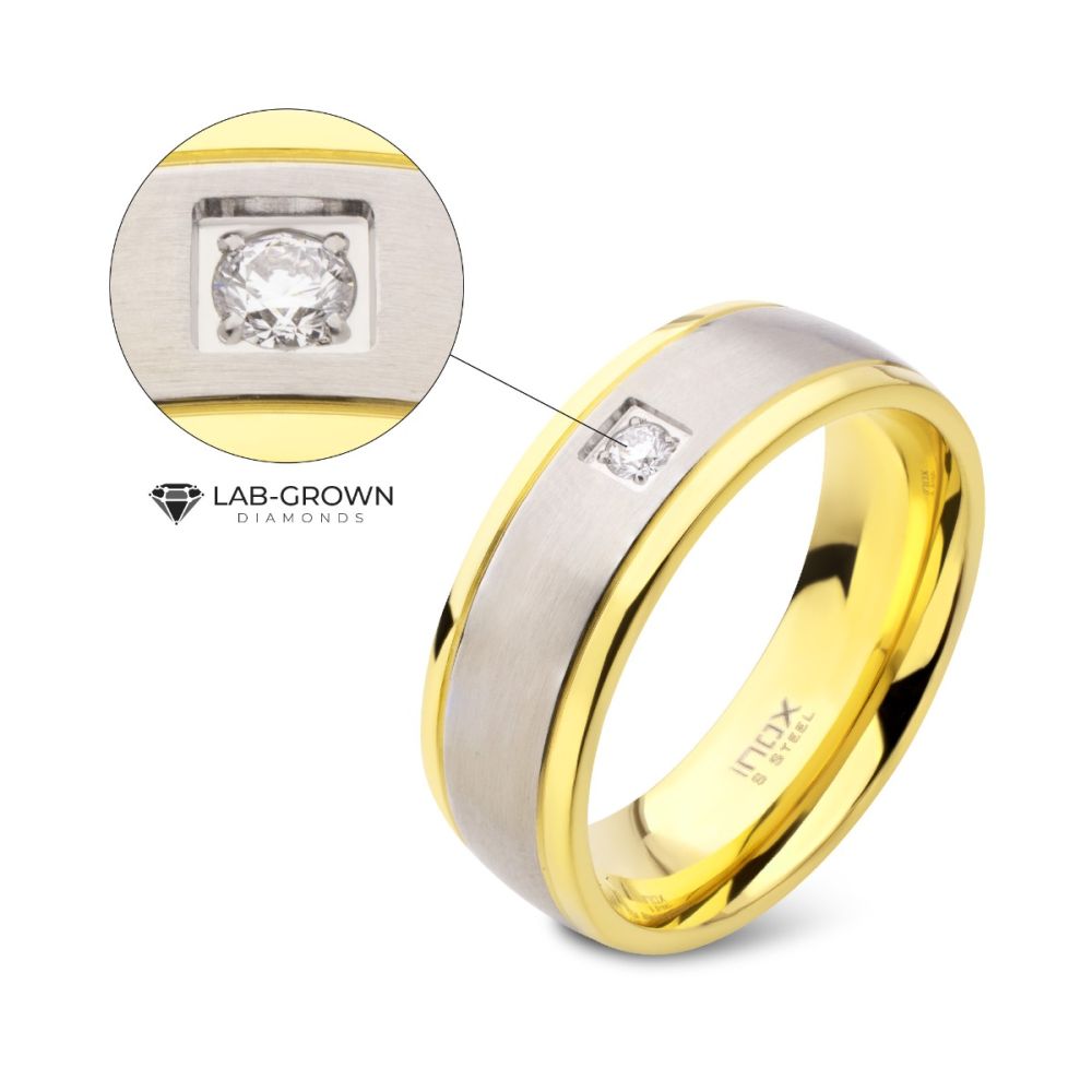 Gold With Steel Inlay Lab Grown Diamond Ring Size 14