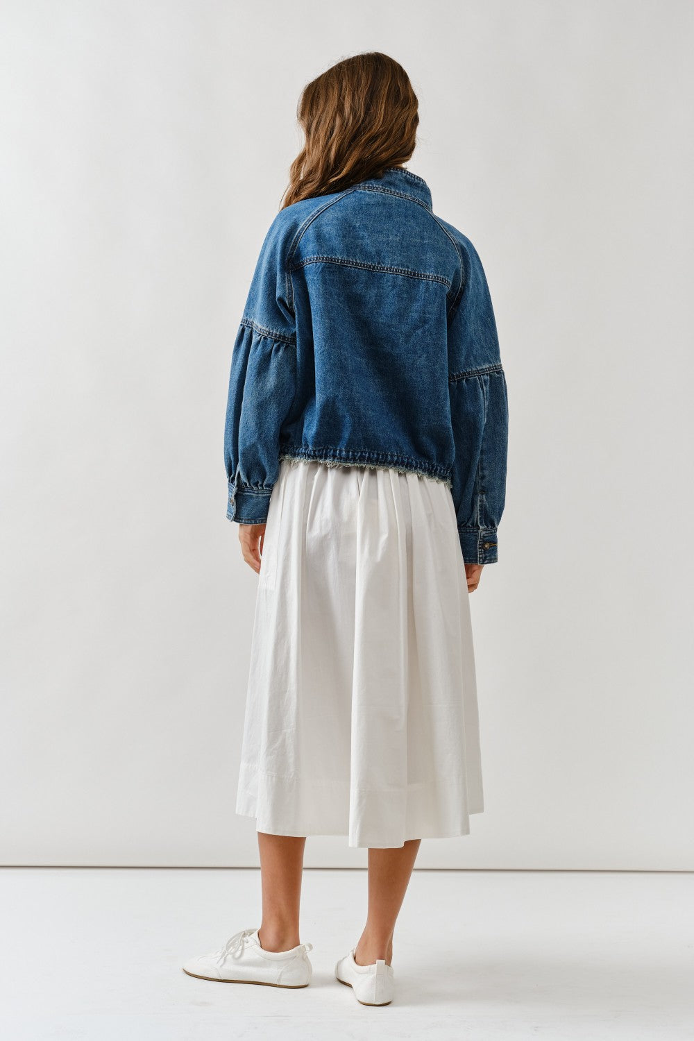 Balloon Sleeve Twill Jacket With Drawstring Waist