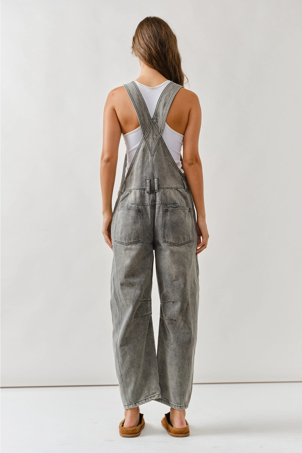 Grey Slouchy Relax Fit Denim Overall