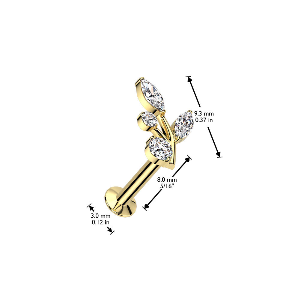 Marquise And Round Branch Threadless Labret