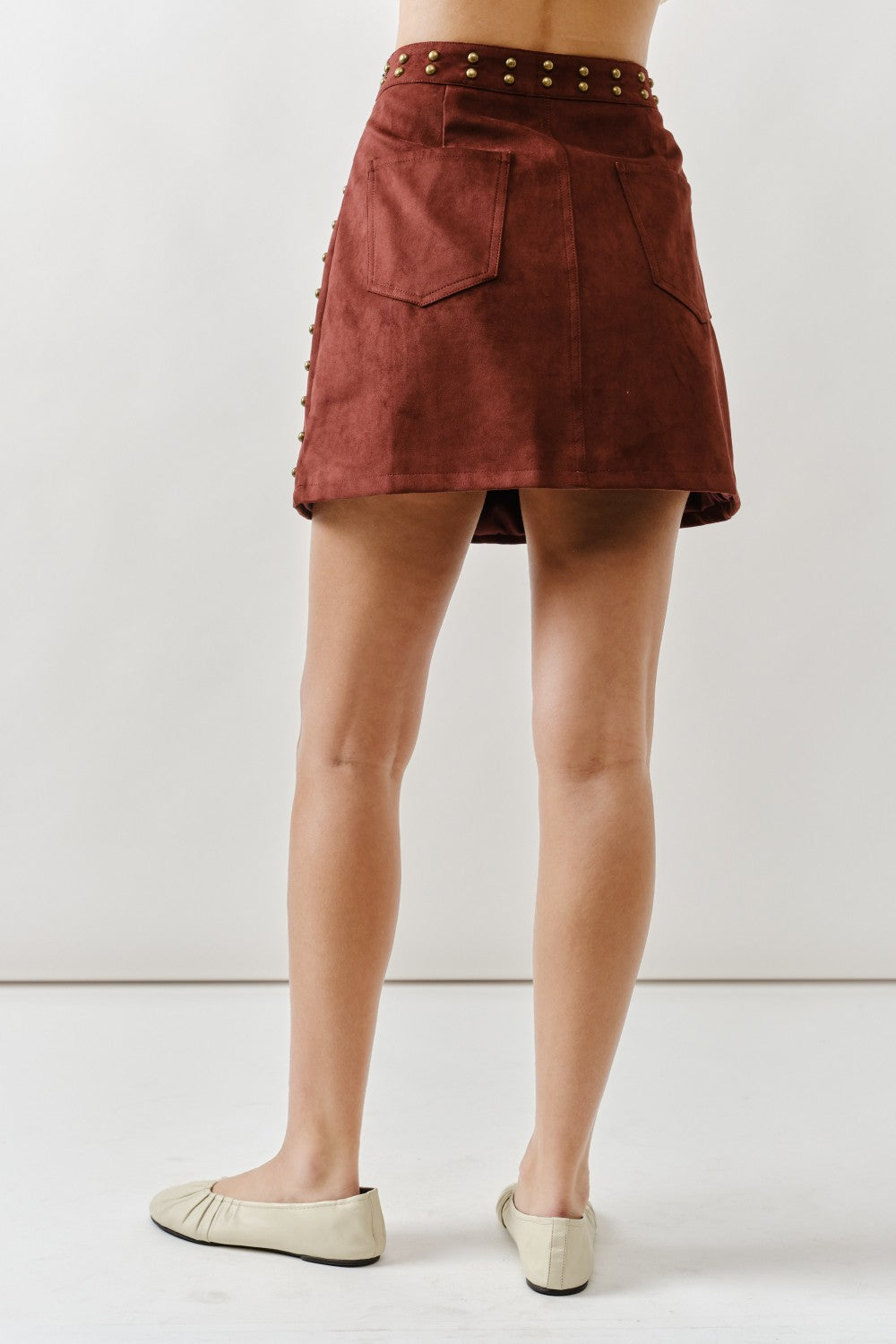 Faux Suede Mini Skirt With Brass Studs