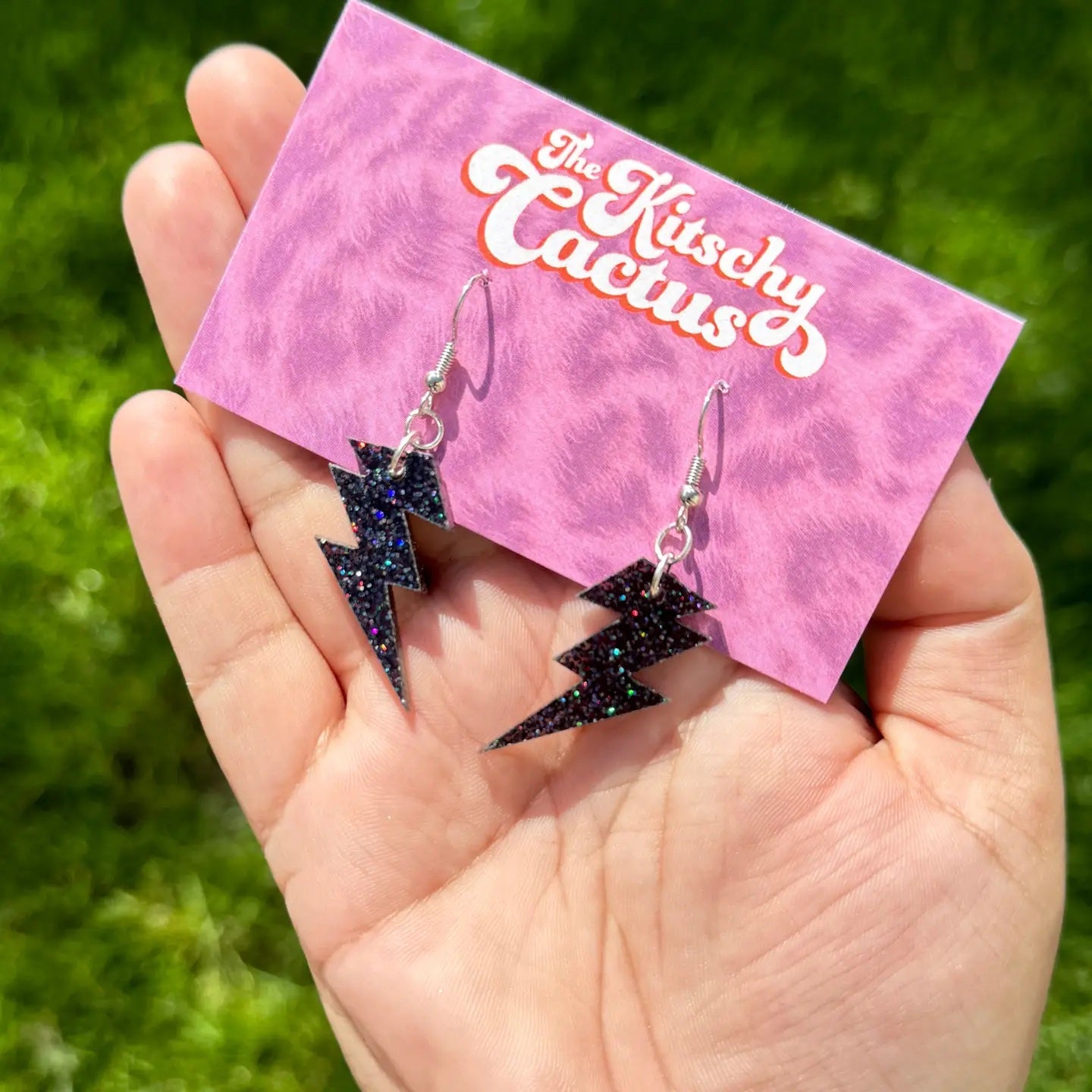 Nightclubbin (Mini)- Black Glitter Bolt Earrings