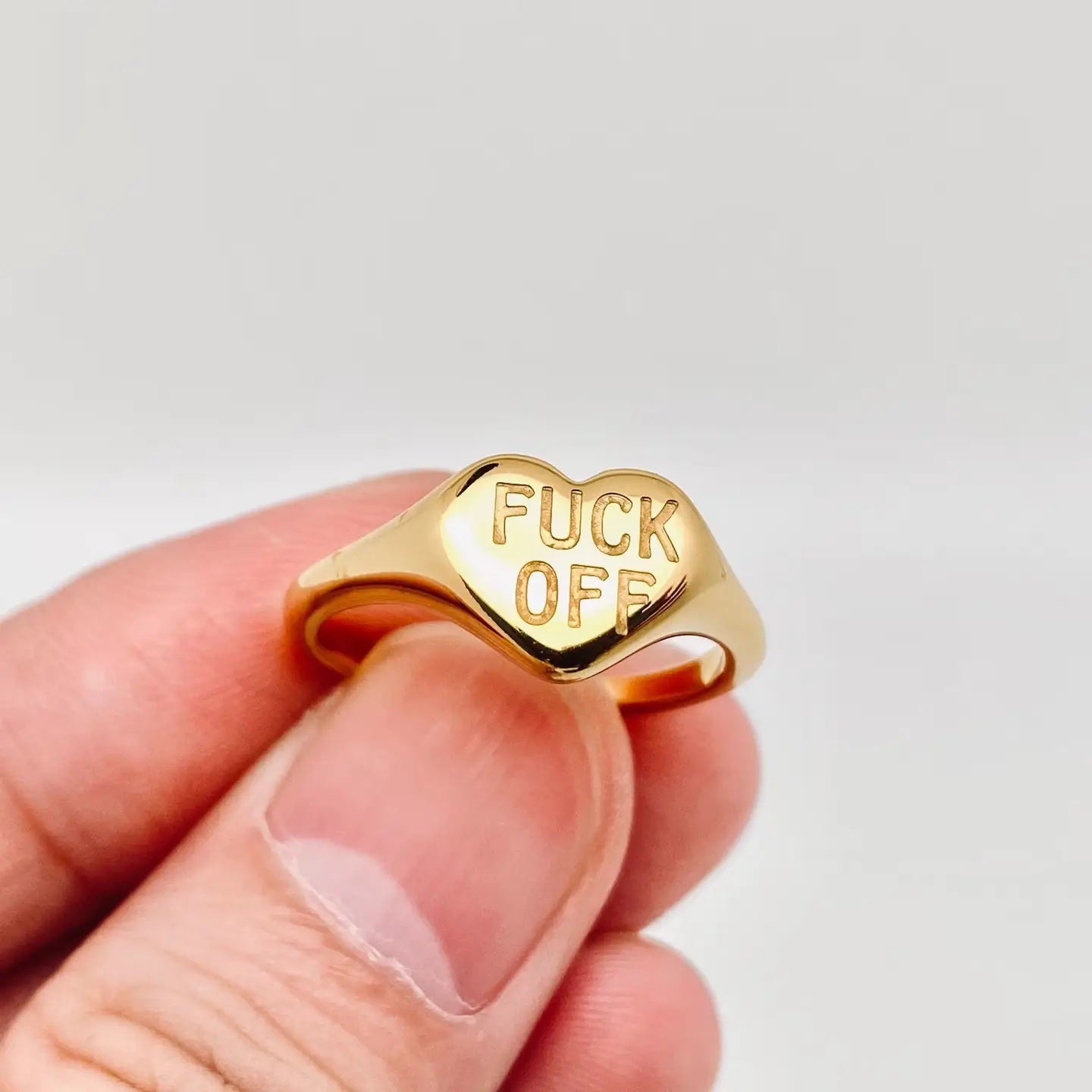 "Fuck Off" Heart-Shaped 18K Gold Plated Ring