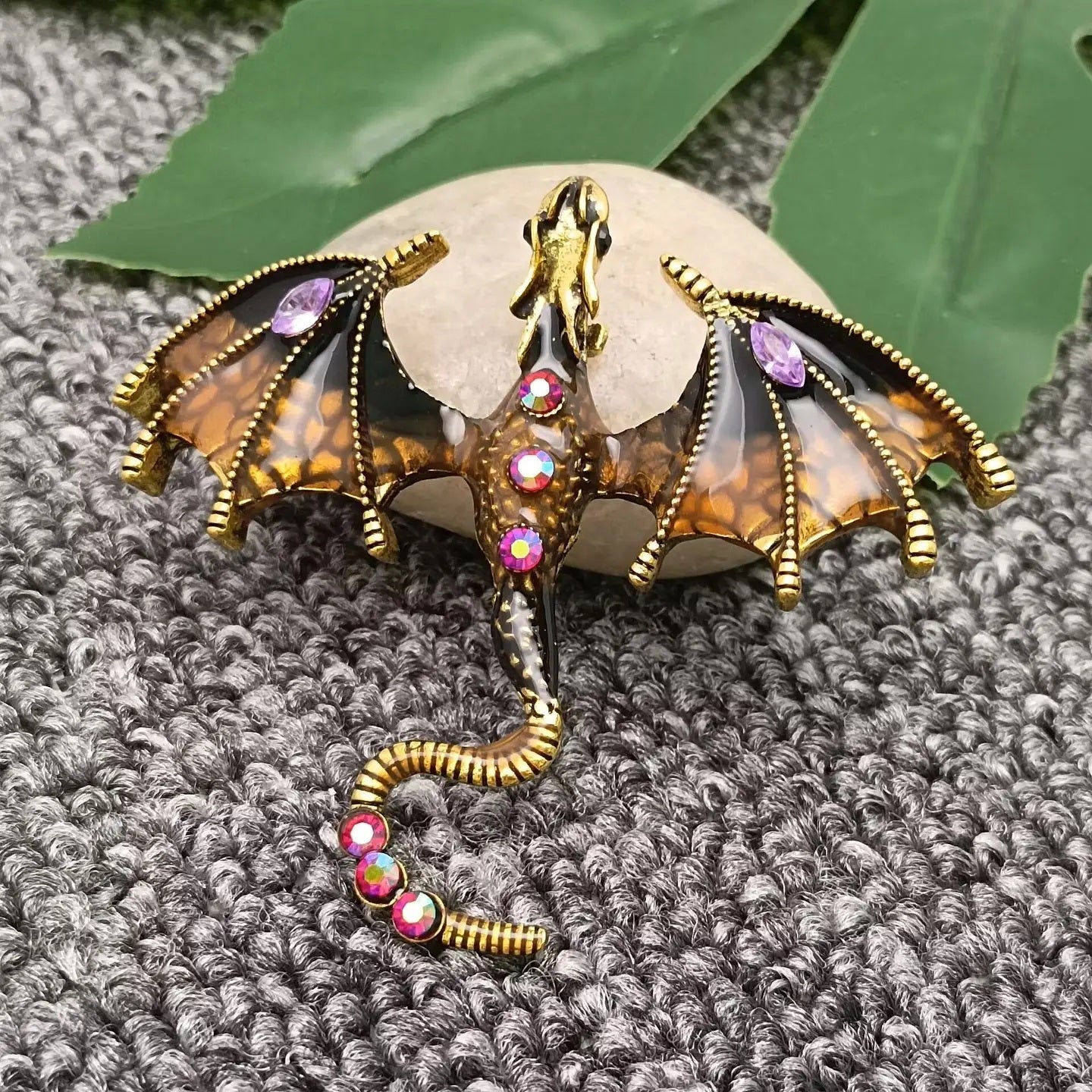 Rhinestone Enamel Dragon Brooch