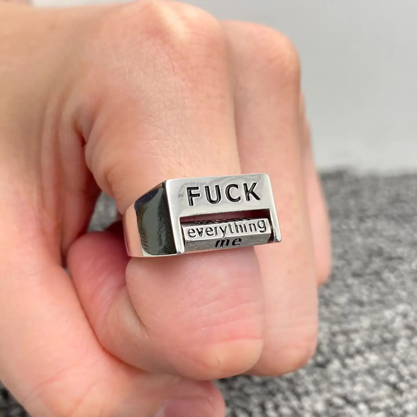 Fuck Everything Rotatable Word Silver Tone Ring
