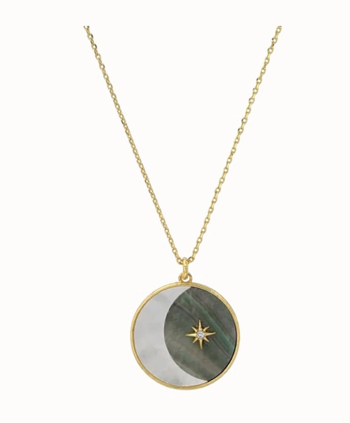 Moon - Lunar Phase - Medallion Necklace 14k Steel