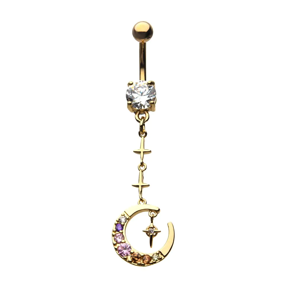 Multi Stars And Crescent Moon Dangle Navel