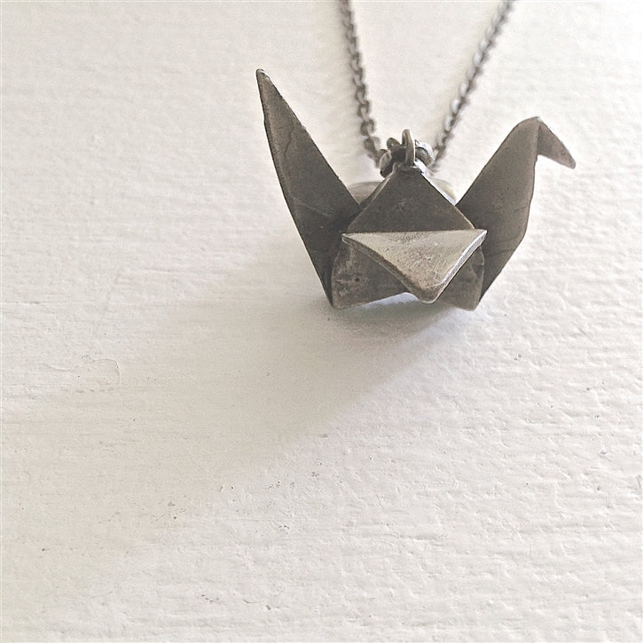 Vintage Paper Crane Necklace