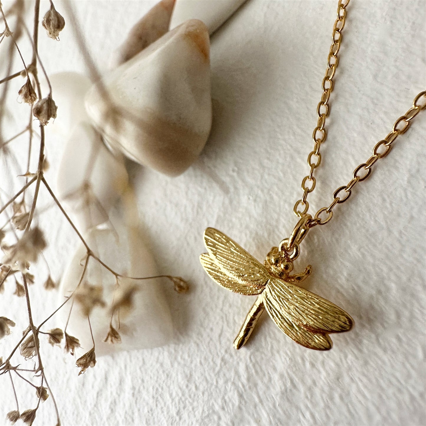 Ethel Dragonfly Charm Necklace Gold