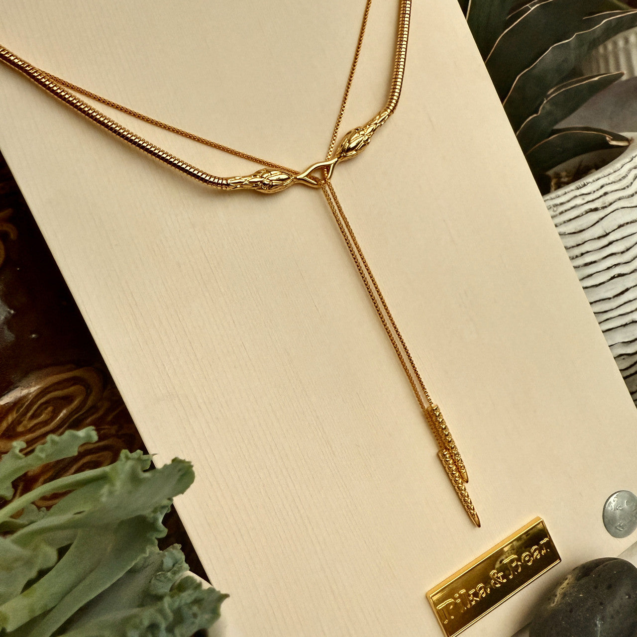 Cenchoa Double Snake Layered Necklace In Gold