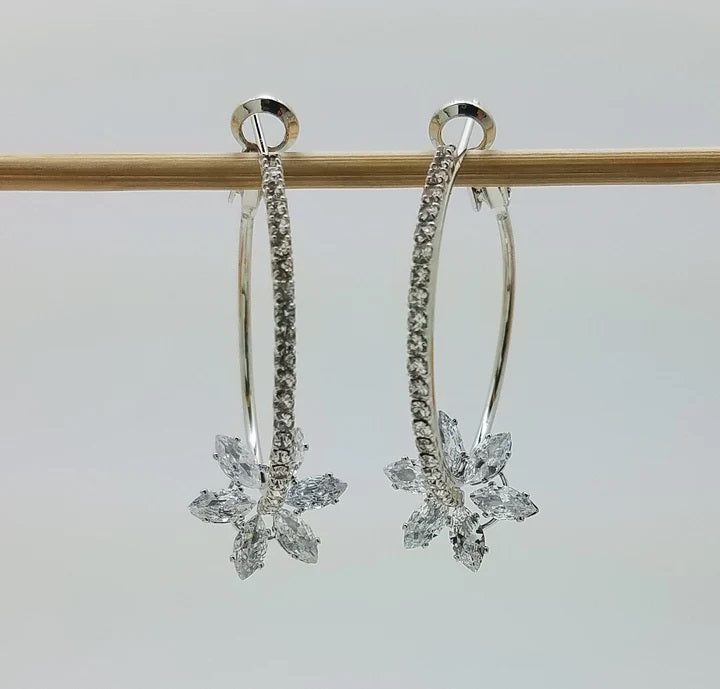 Clear Cz Hoop W/ Loose Flower