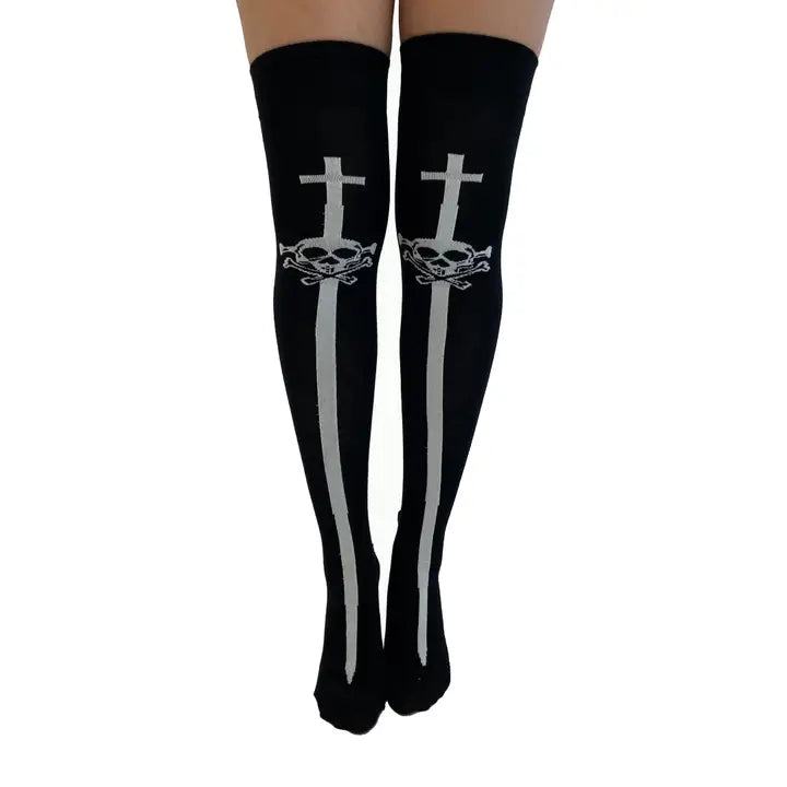 Skull and Sword Over the Knee Socks