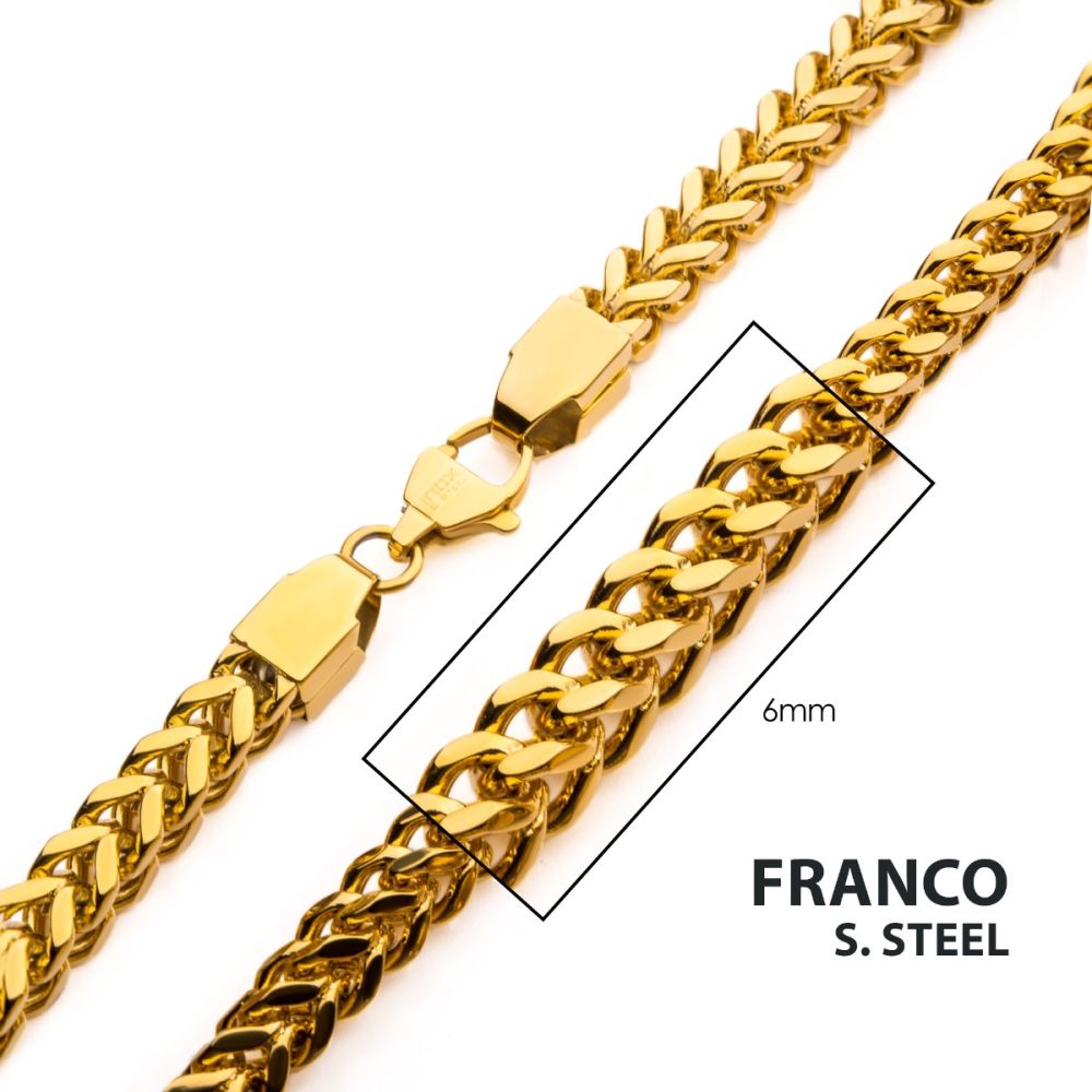 6mm 18Kt Gold IP Franco Chain Necklace 20"