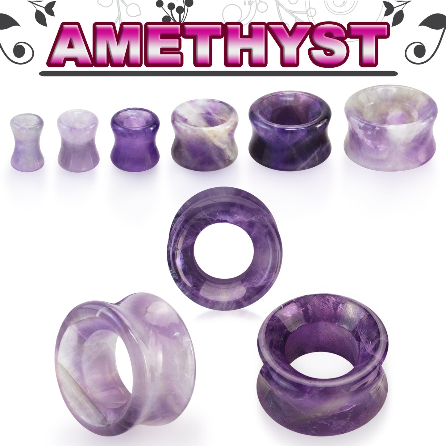 Amethyst Double Flare 0g - 7/8 Stone Tunnel