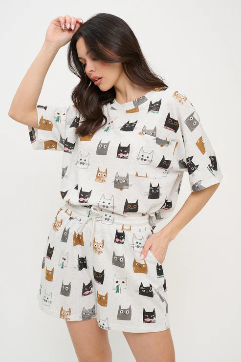 Cute Multi Kitten Face Relaxed Fit Shorts