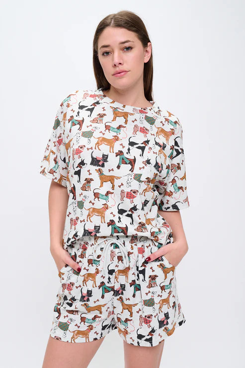Holiday Dogs Print Relaxed Fit Shorts