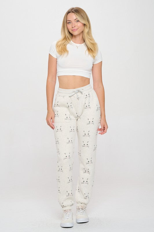 Cat Face Print Sweatpants