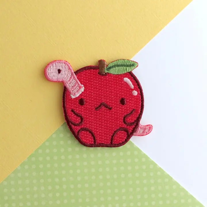 Worm In Apple Grump Fruit Iron On Embroidered Patch