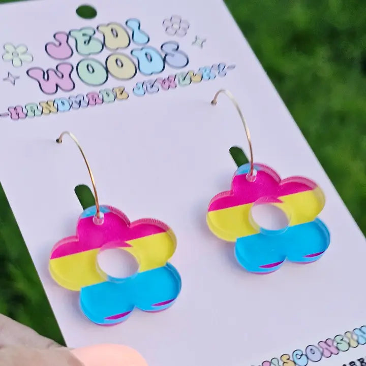Pansexual Pride Flag Flower Earrings