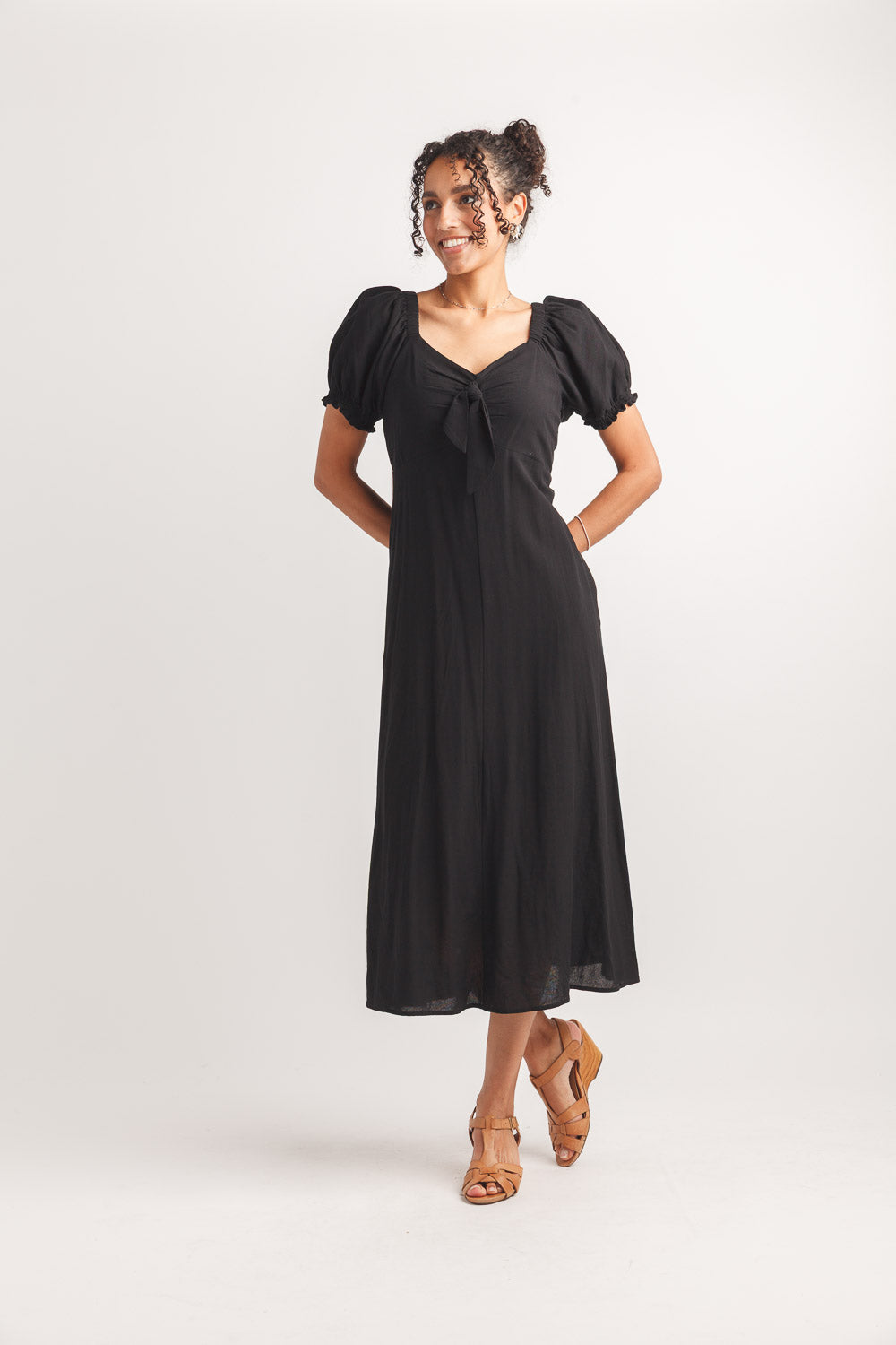 Off The Shoulder V-Neck Midi Dress With Pocket