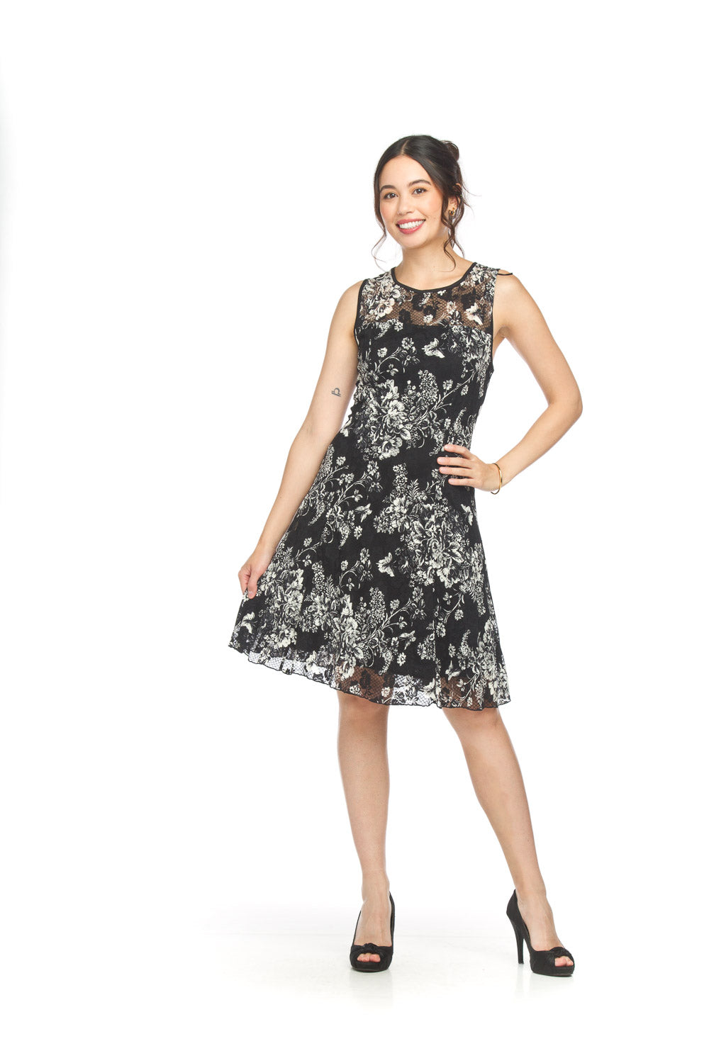 Floor Stretch Lace Panelled Dress Black