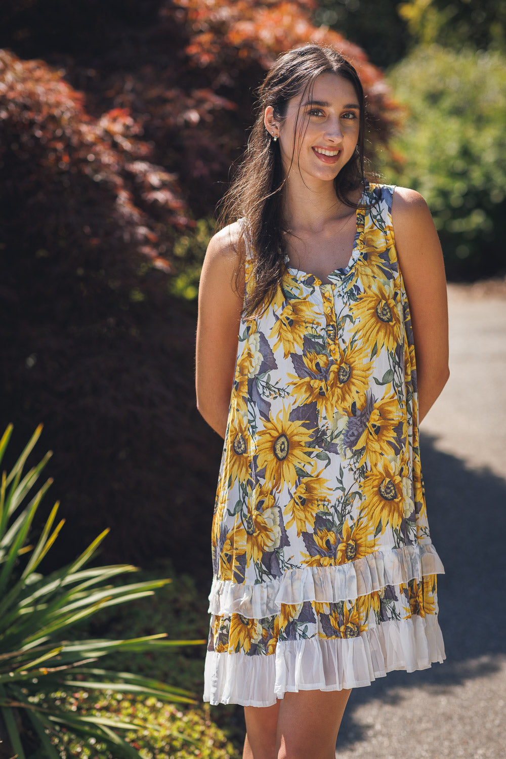 Yellow Sunflower Crinkle Ruffle Hem Dress – Culture Craze