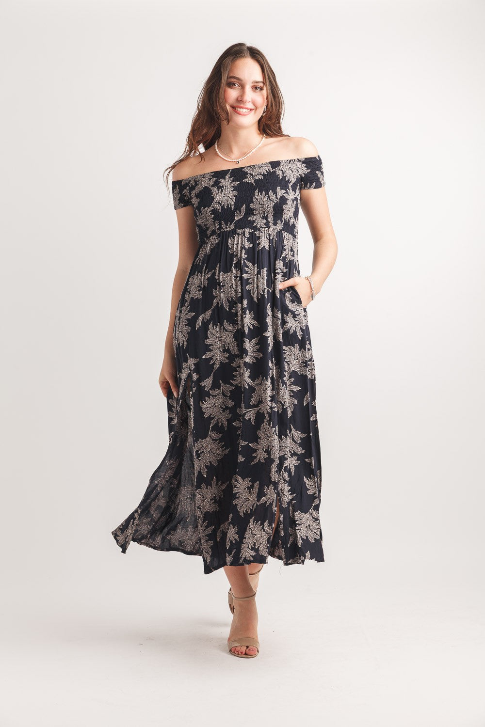 Leaf Print Off The Shoulder Dress
