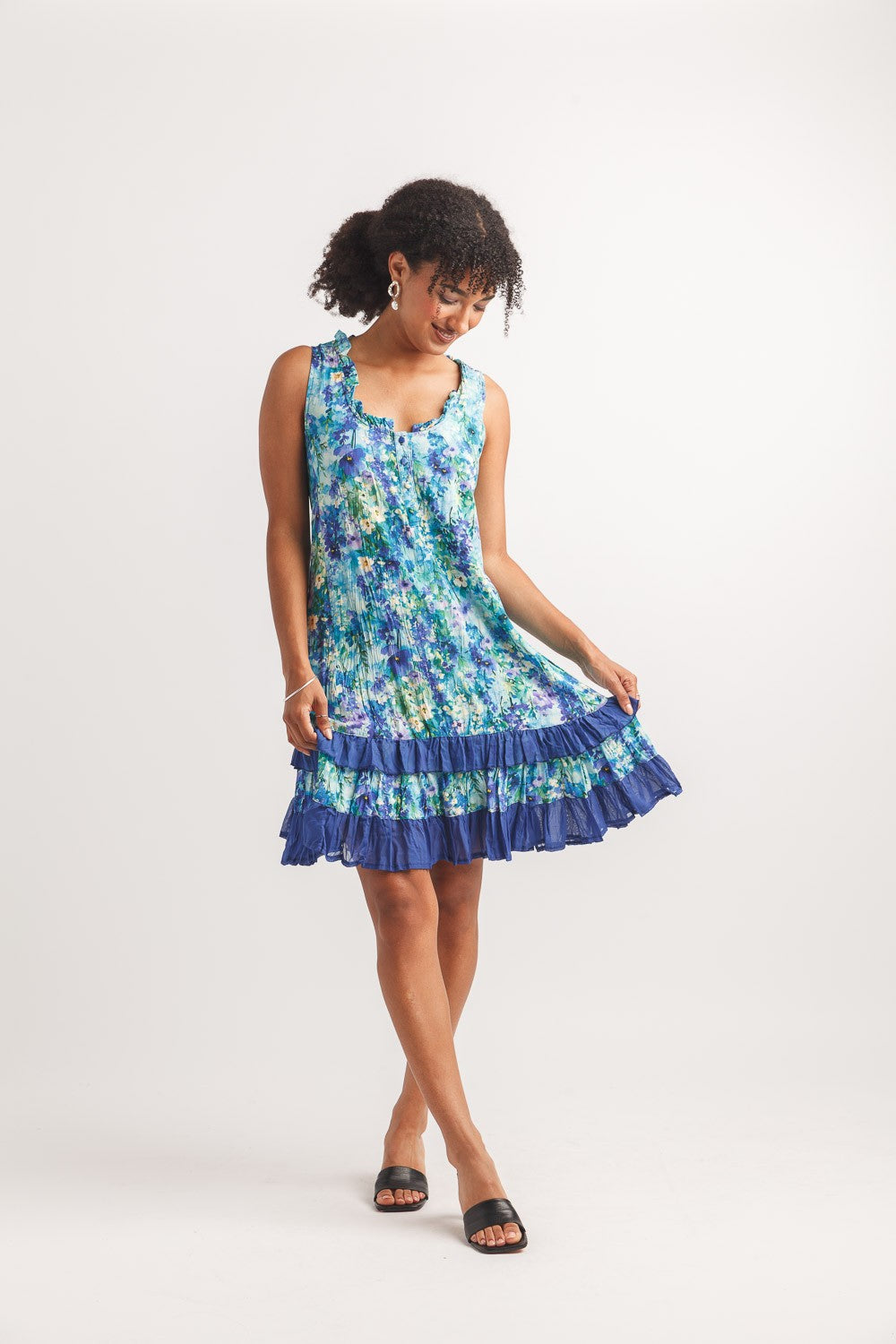 Floral Water Colour Print Crinkle Dress