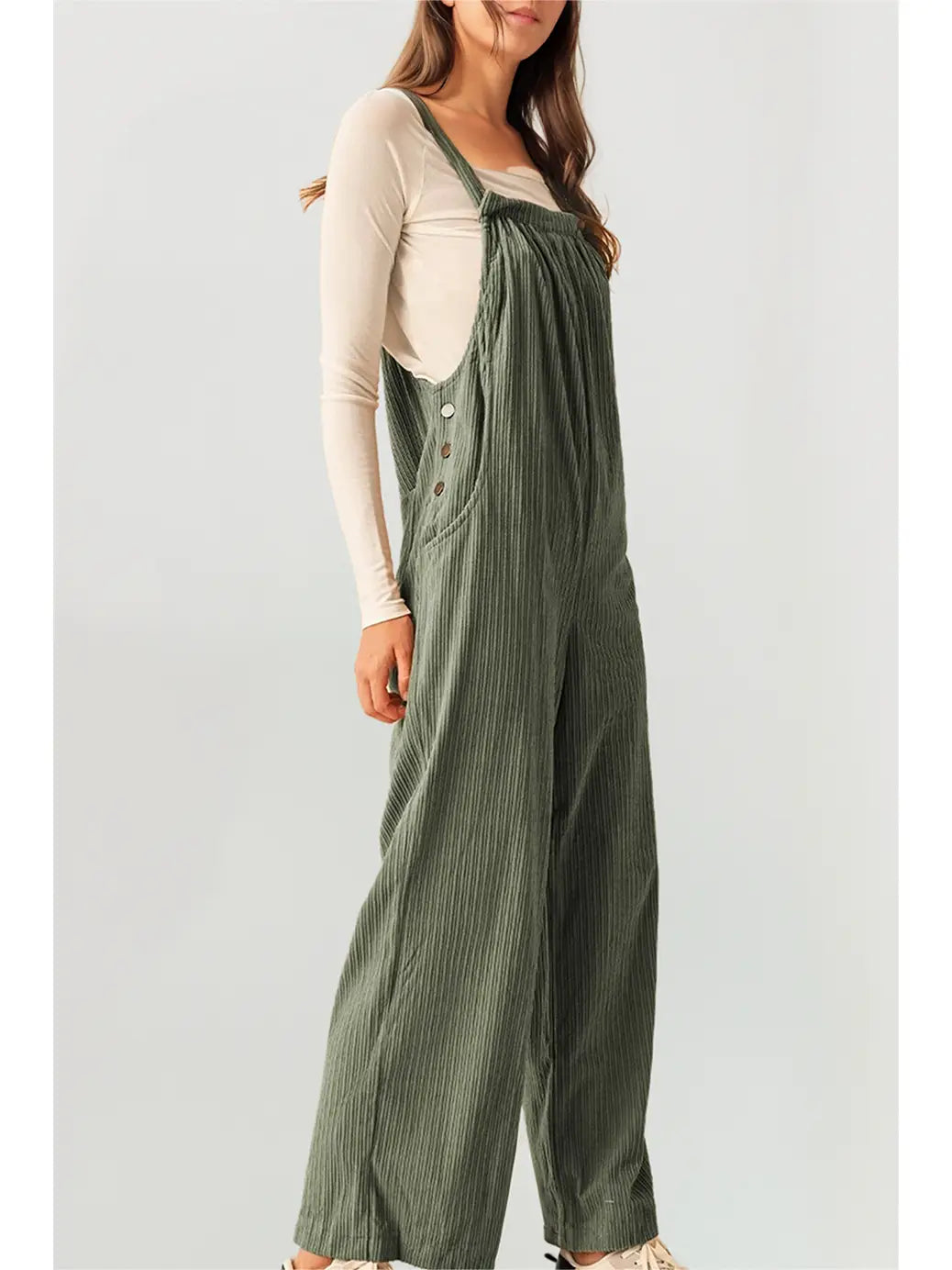 Corduroy Pocketed Wide Leg Loose Fit Plus Size Overall