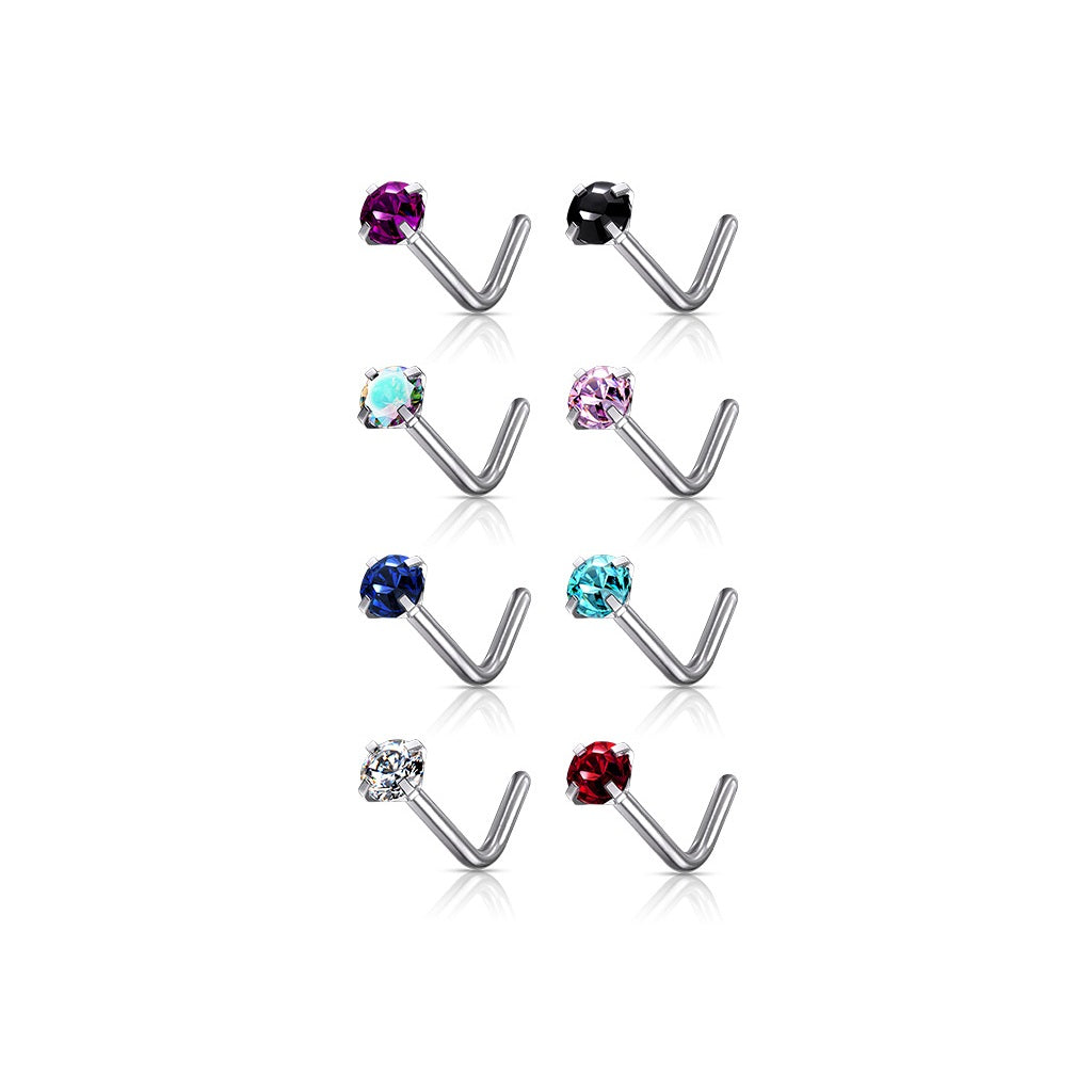 Prong Jewel L-Shape Nose Stud 20g