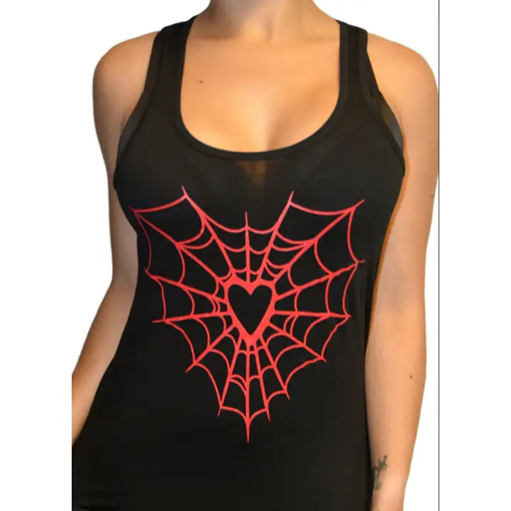 Heart Shaped Spider Web Racerback Tank Top