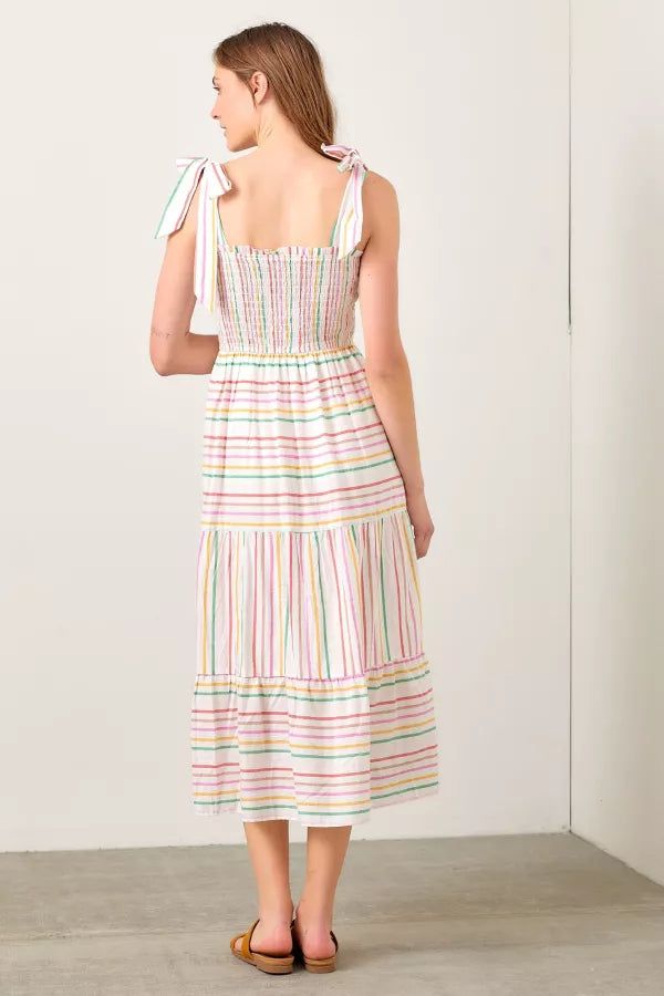 Stripe Strap Shoulder Smocking Dress