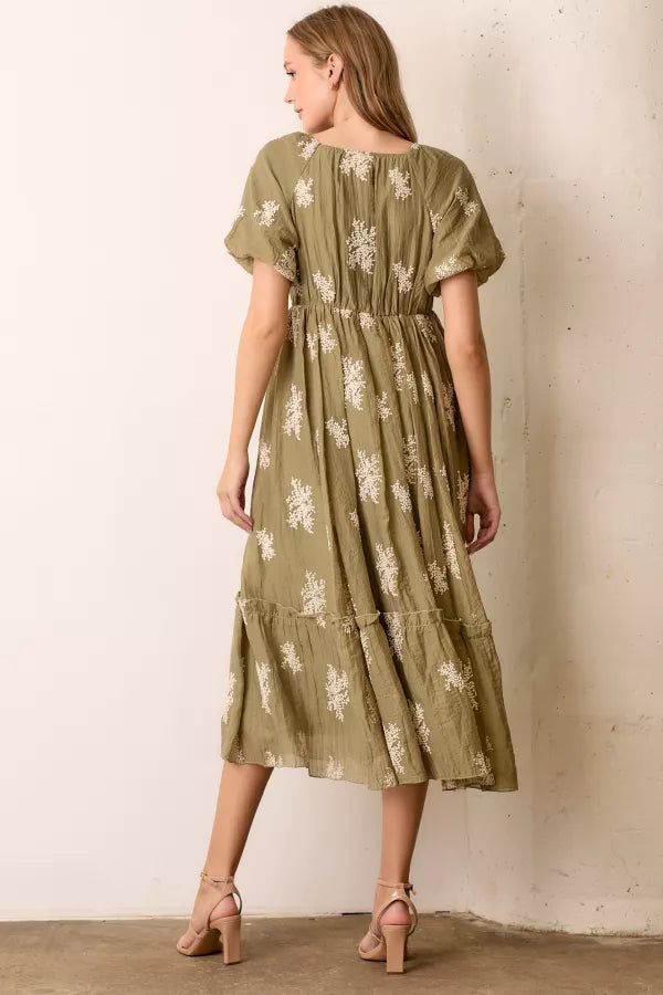 Embroidered Sleeve Maxi Dress