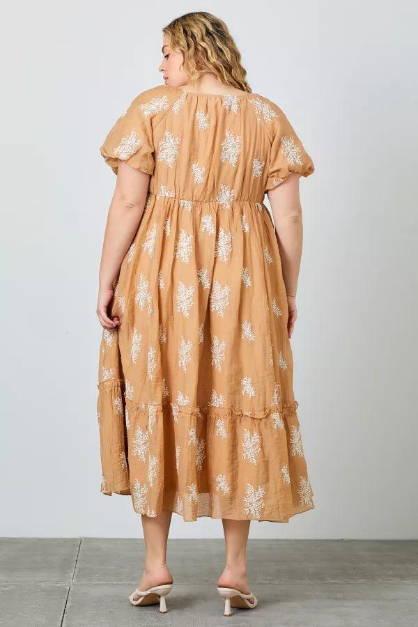 Embroidered Sleeve Maxi Dress