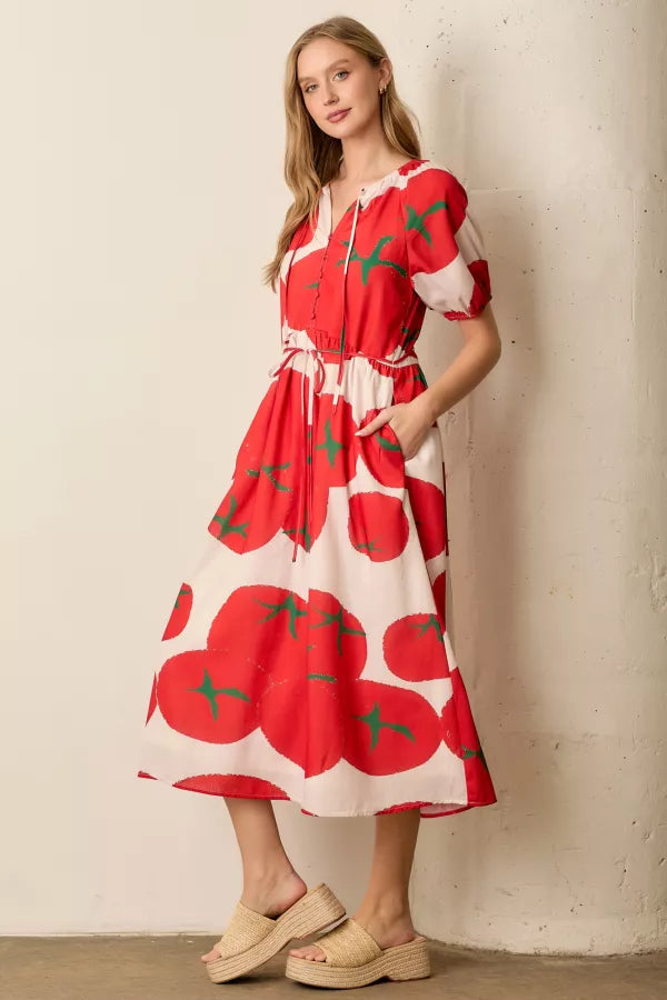 Tomato Printed Bubble Sleeve Dress