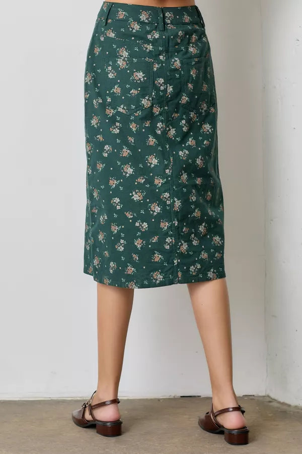 Green Floral Midi Skirt