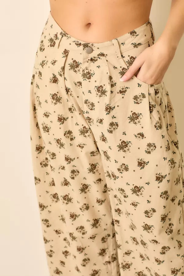 Natural Multi Printed Floral Balloon Pant