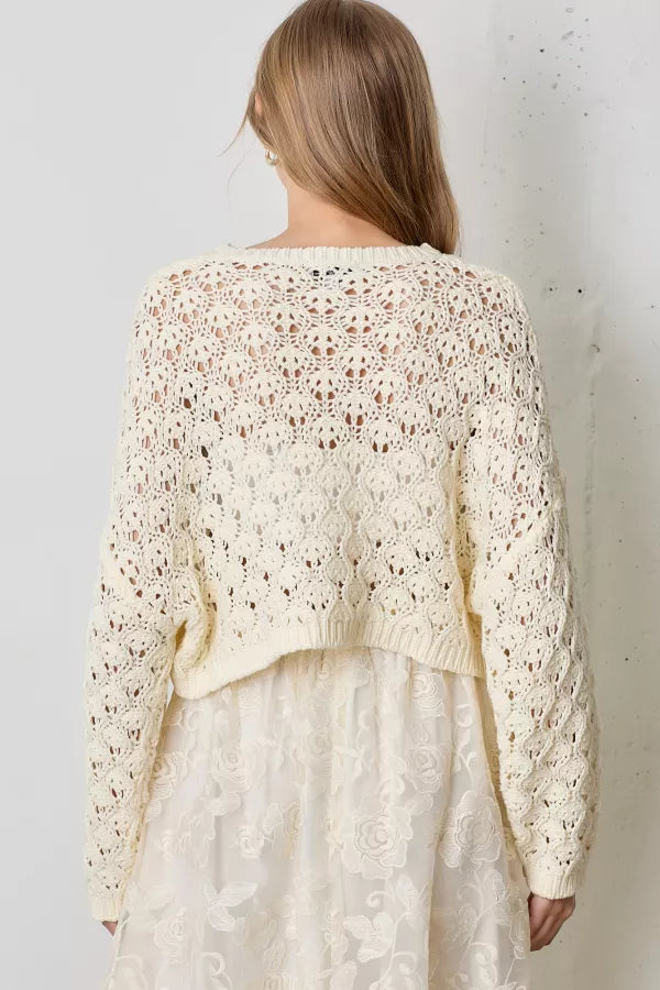 Ivory Pointelle Knit Sweater