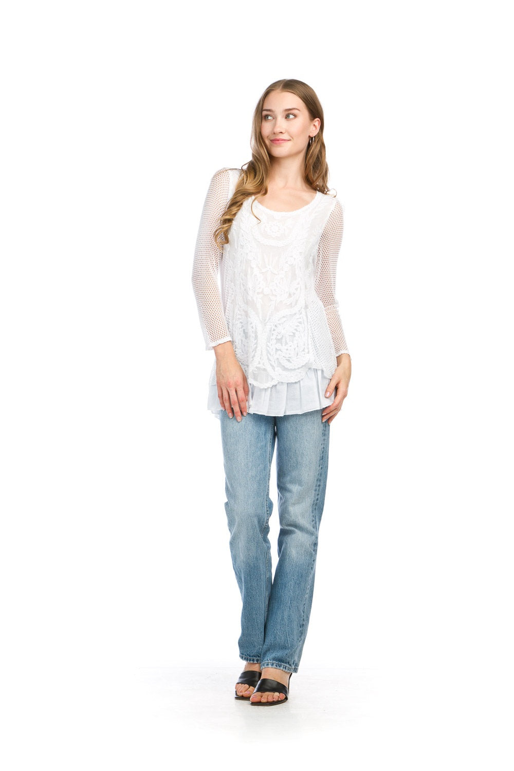 Long Sleeve Mesh Blouse