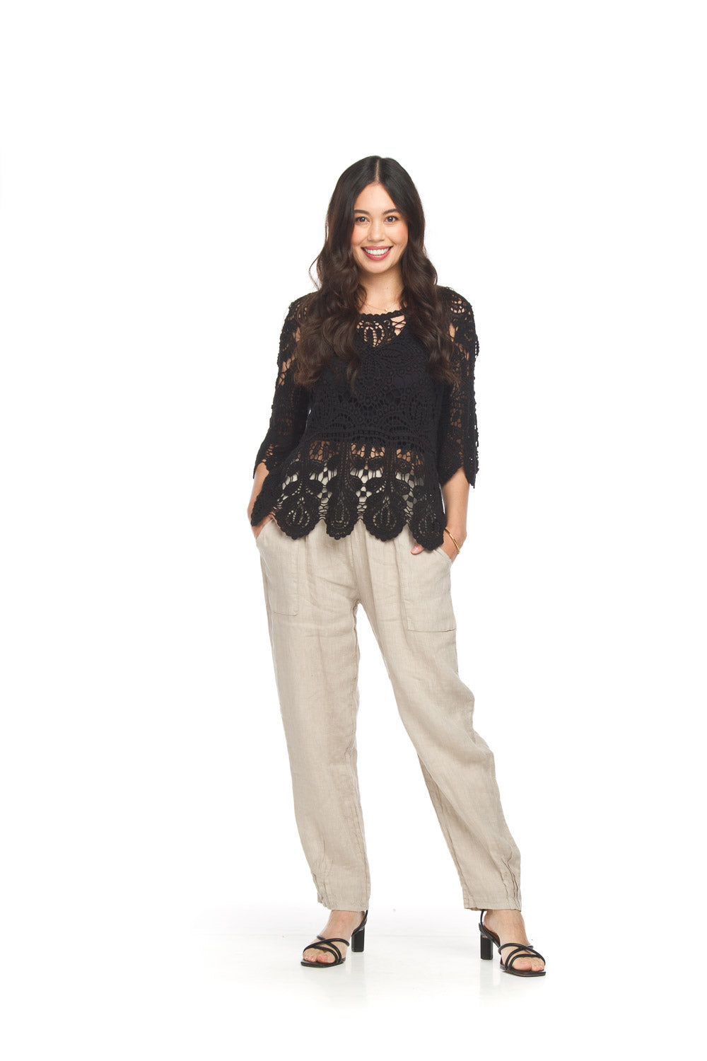 Open Knit Cardigan Style Sweater Black