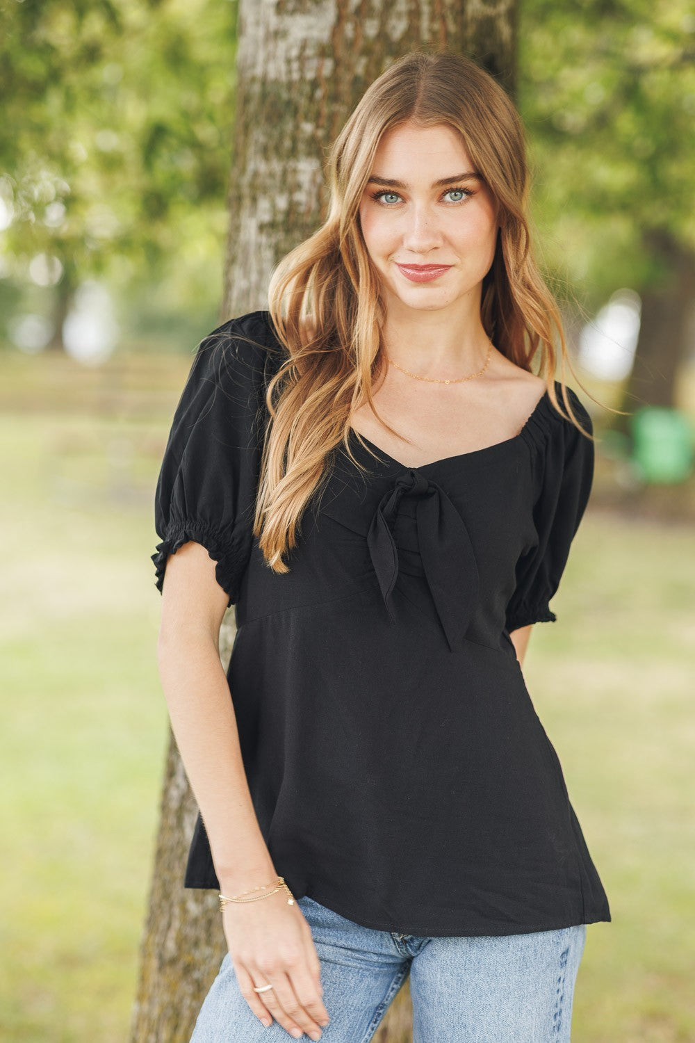 Puff Sleeve Blouse With Elastic Waist