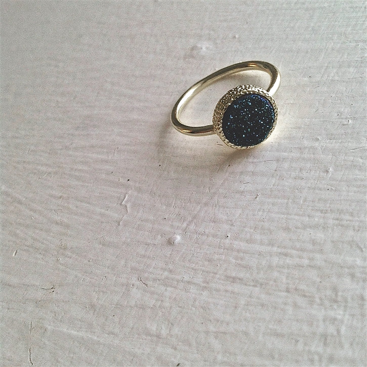 Tenerife Gold Plated Druzy Ring Blue