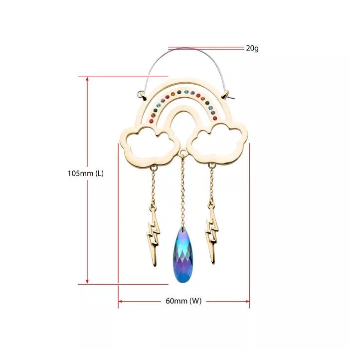 Nuage CZ arc-en-ciel plaqué or avec cintres de prise d'éclairs pendants