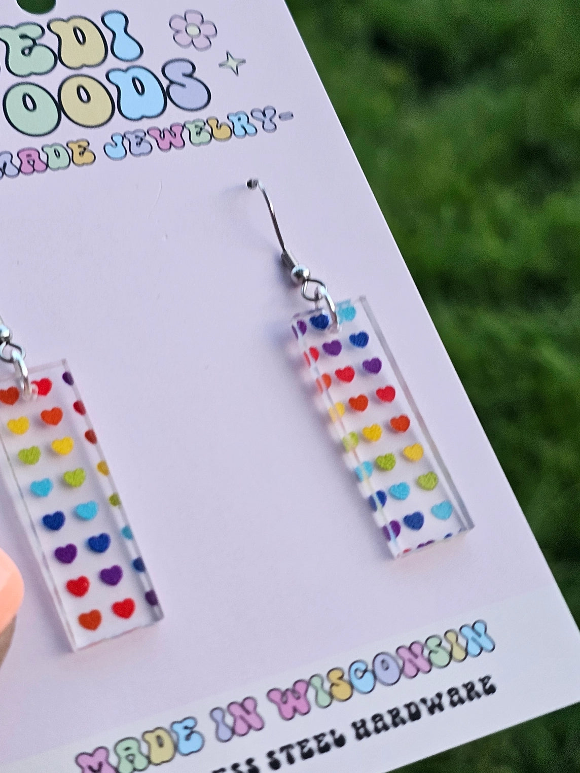 Rainbow Heart Bar Earrings