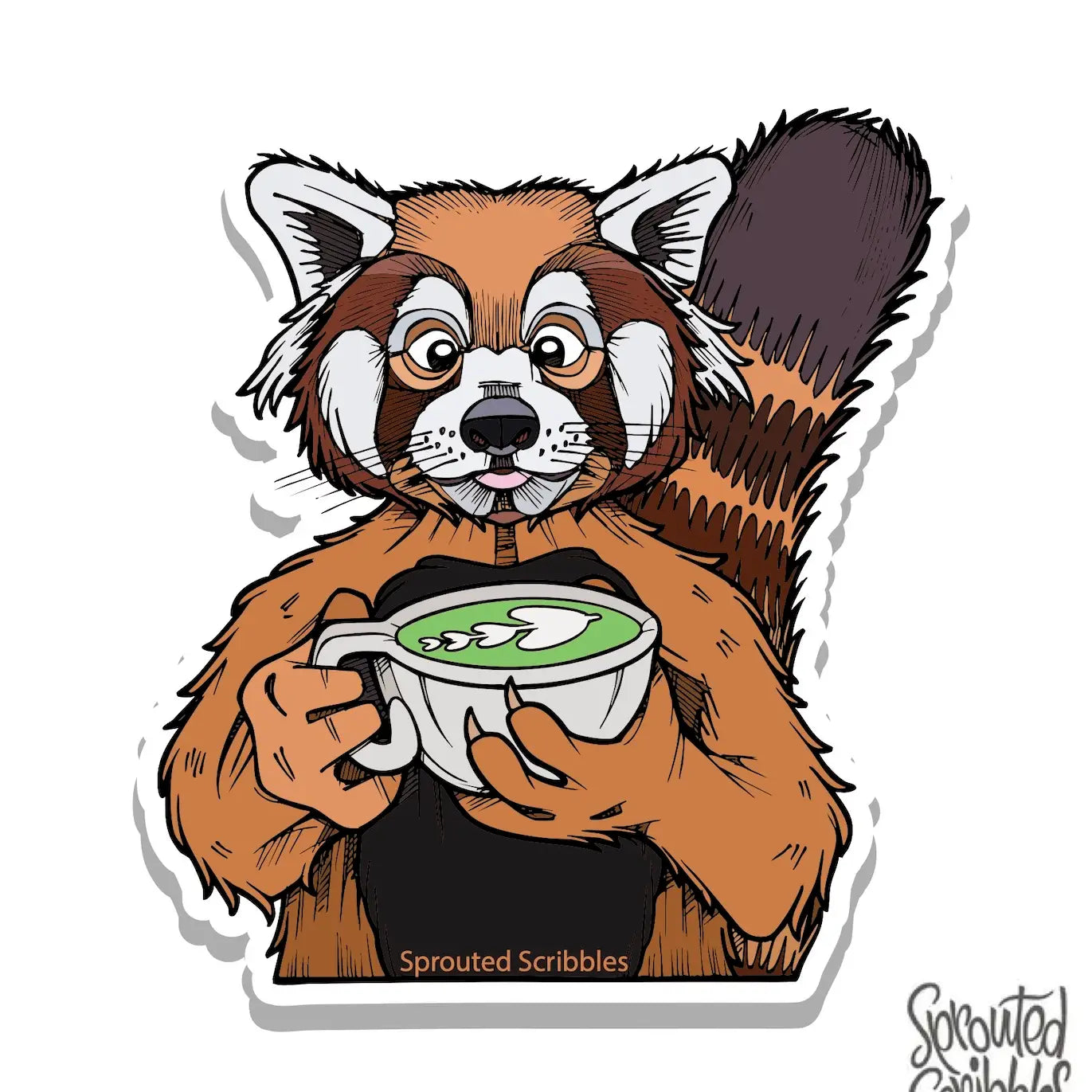 Red Panda With Green Matcha Tea Sticker