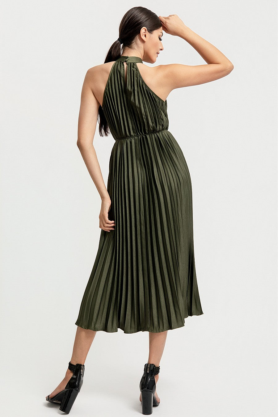 Pleated Halter Neck Midi Dress