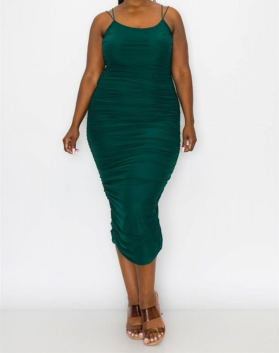 Solid Mesh Seeveless Side Cinch Dress Plus Size