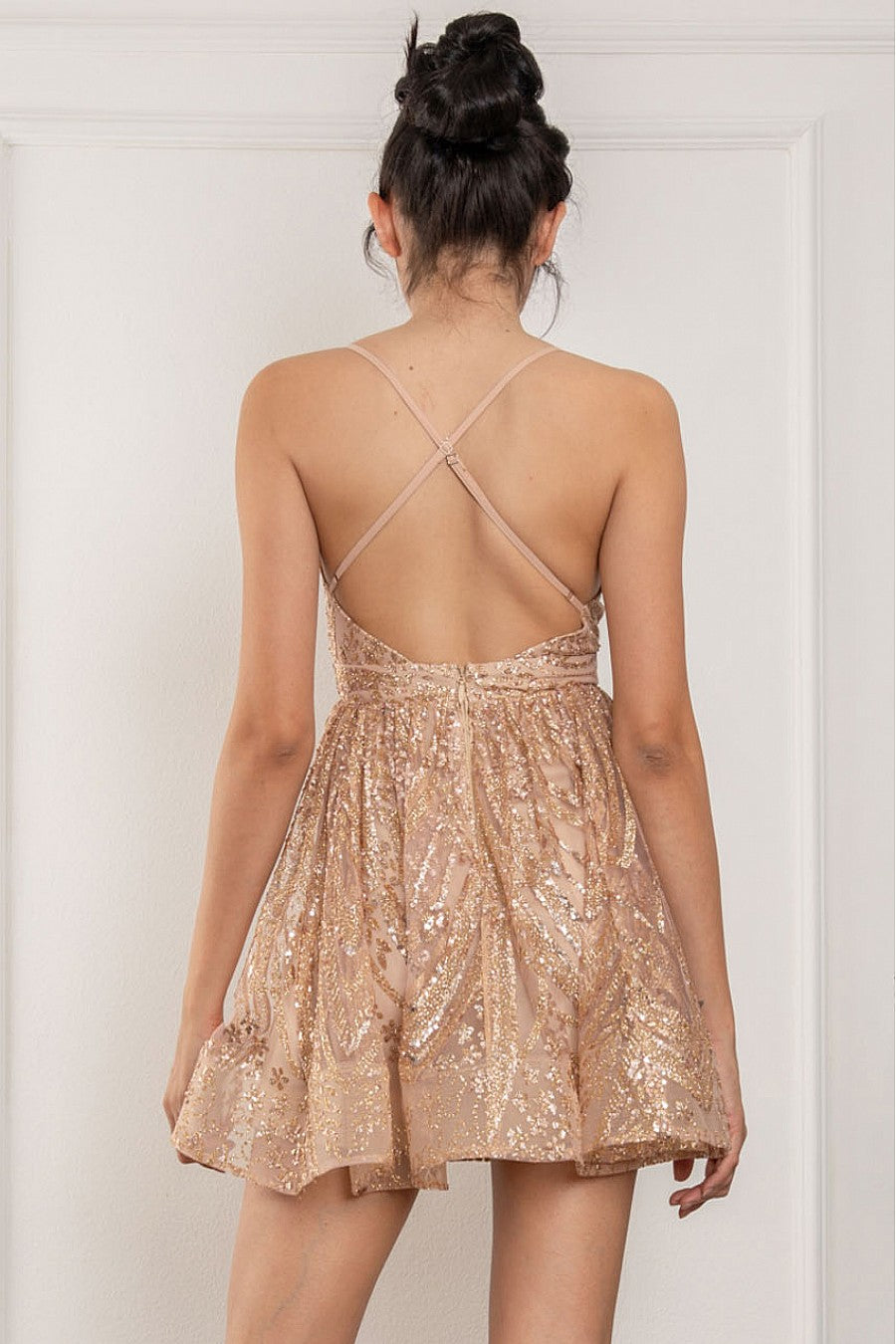 Sequined Glitter Mesh Mini Dress