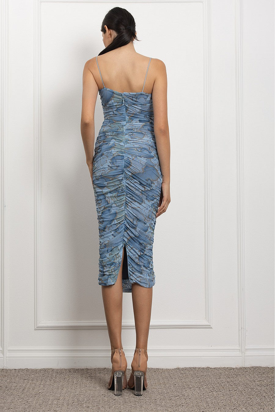 Spaghetti Strap Ruched Midi Dress